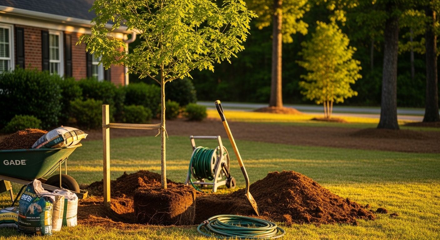 New tree planting and landscape preparation work