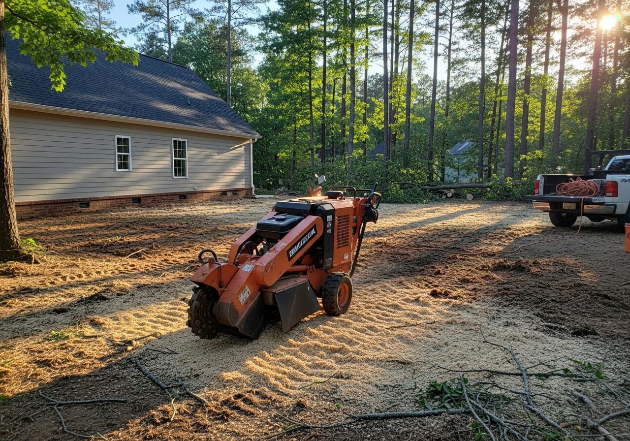 Hazard pine tree removal near residential home in Clayton