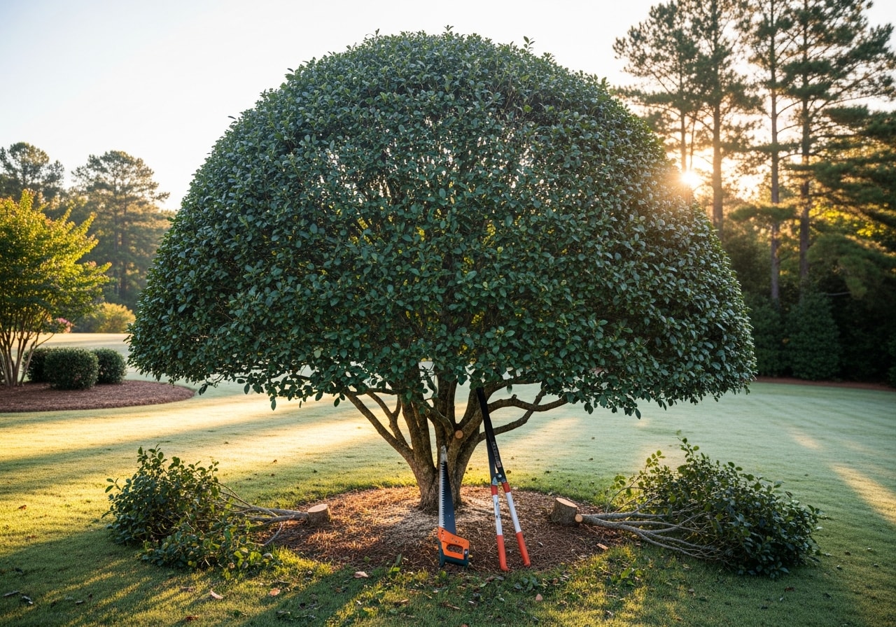 Ornamental trees trimmed and shaped in Willow Spring residential landscape