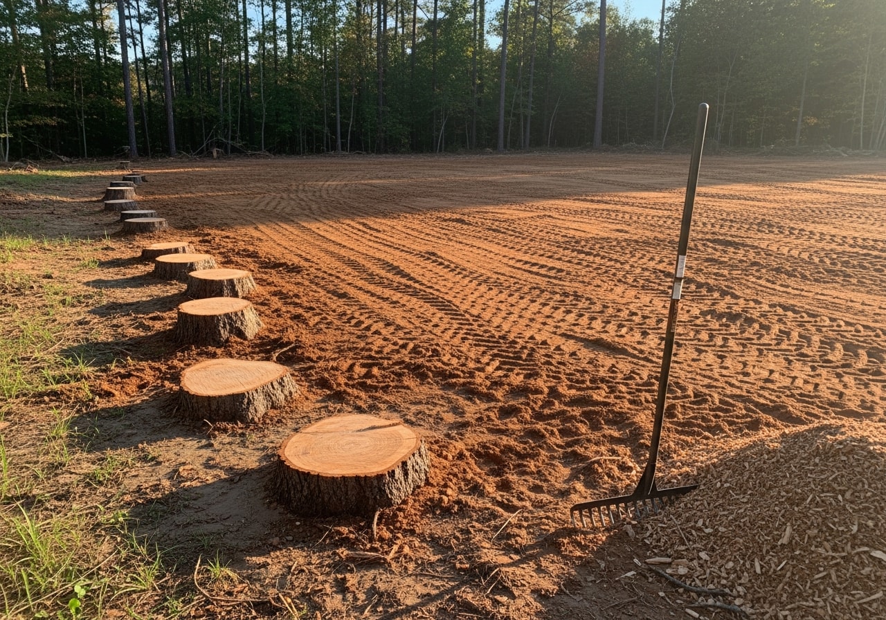 Eight ground stumps on commercial property in Fuquay-Varina cleared for landscaping